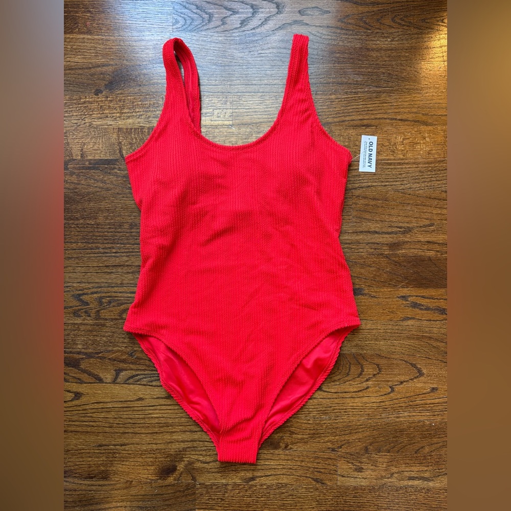 Old Navy Red Ribbed One-Piece Swimsuit